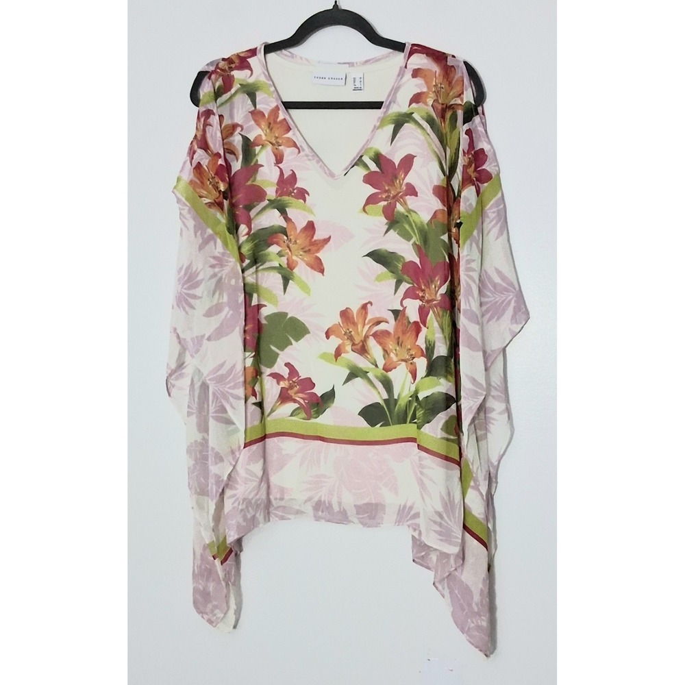 Susan Graver M Sheer Chiffon Cold Shoulder Scarf Top & Tank Set Tropical Floral